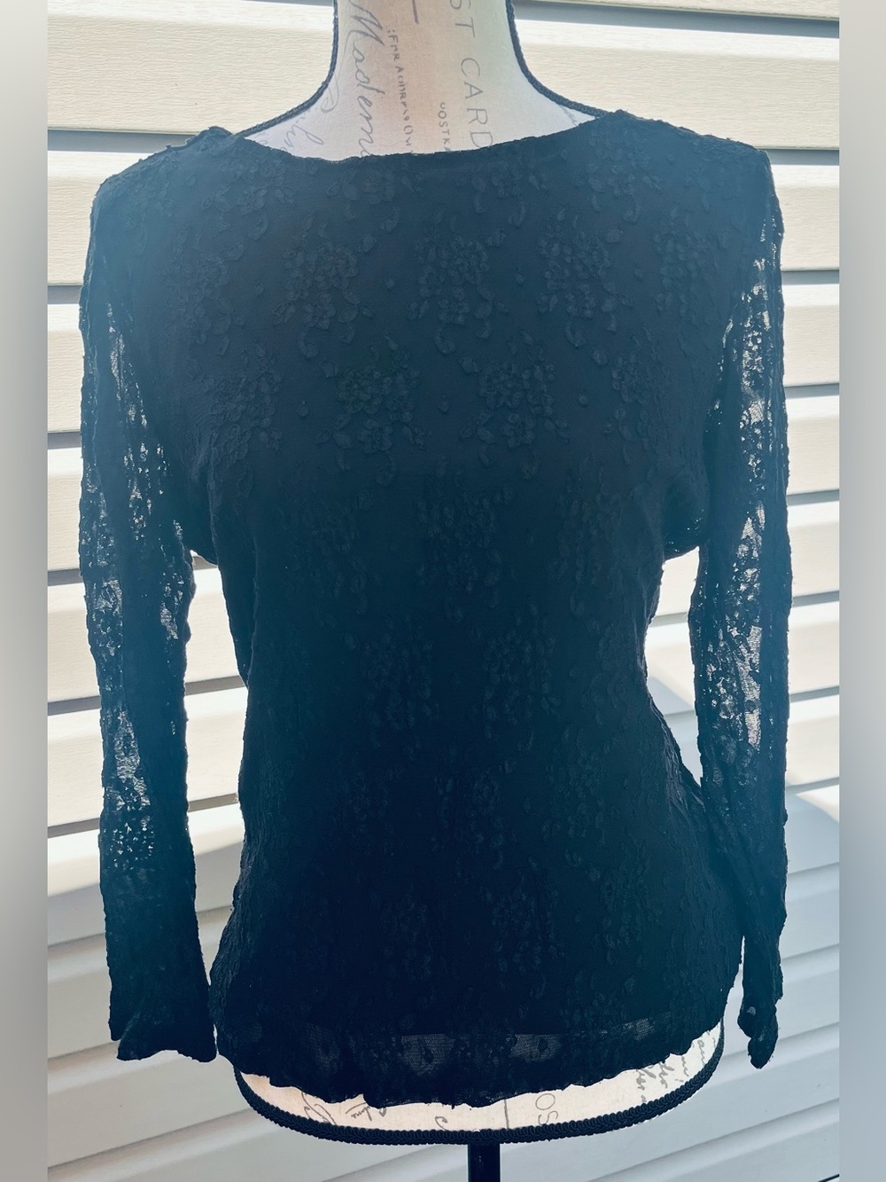 Black Lace Long-Sleeve Women's Blouse